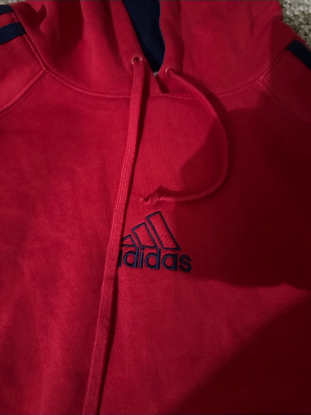 Adidas Kids' Red Hooded Pullover with Navy Logo